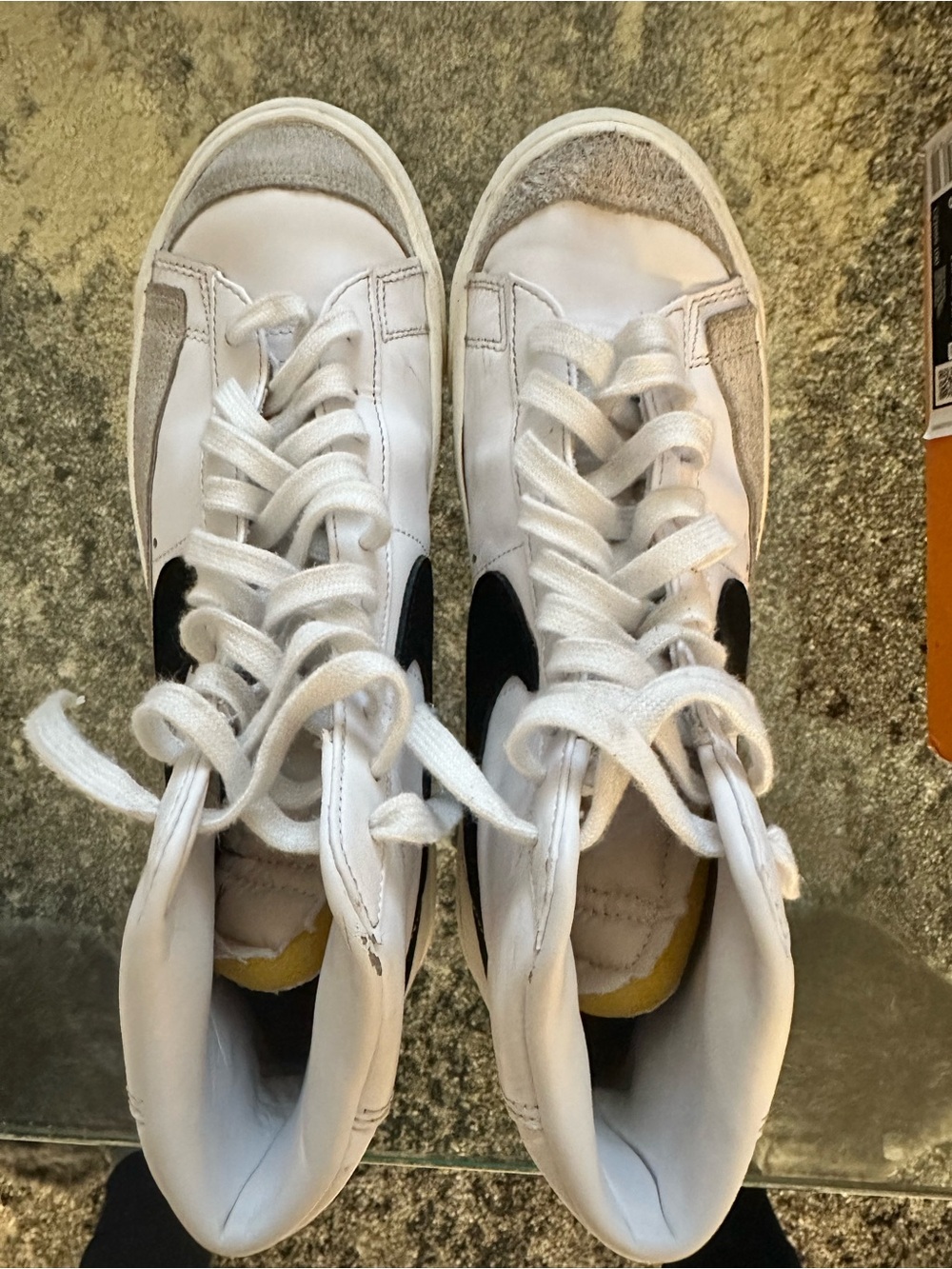 White High-Top Sneakers with Black Swoosh Nike